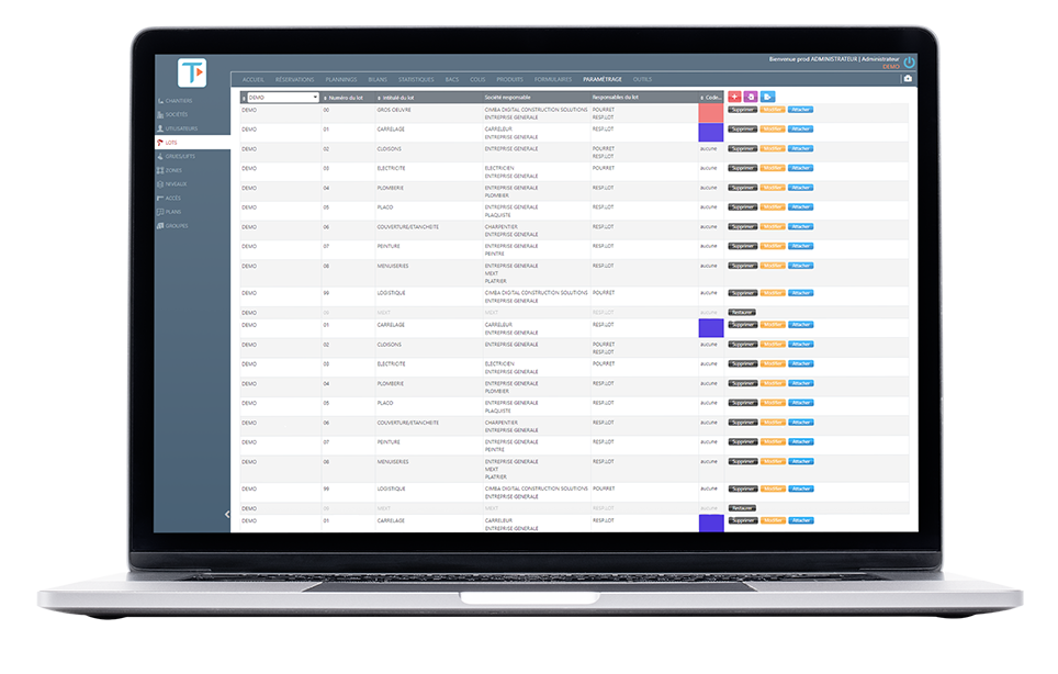 logistics-parametragelot logistics parametrage
